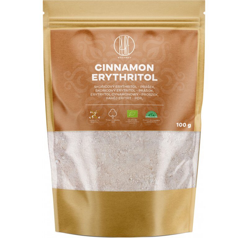 BrainMax Pure Cinnamon Erythritol, Erythritol Škorica, múčka, BIO, 100 g